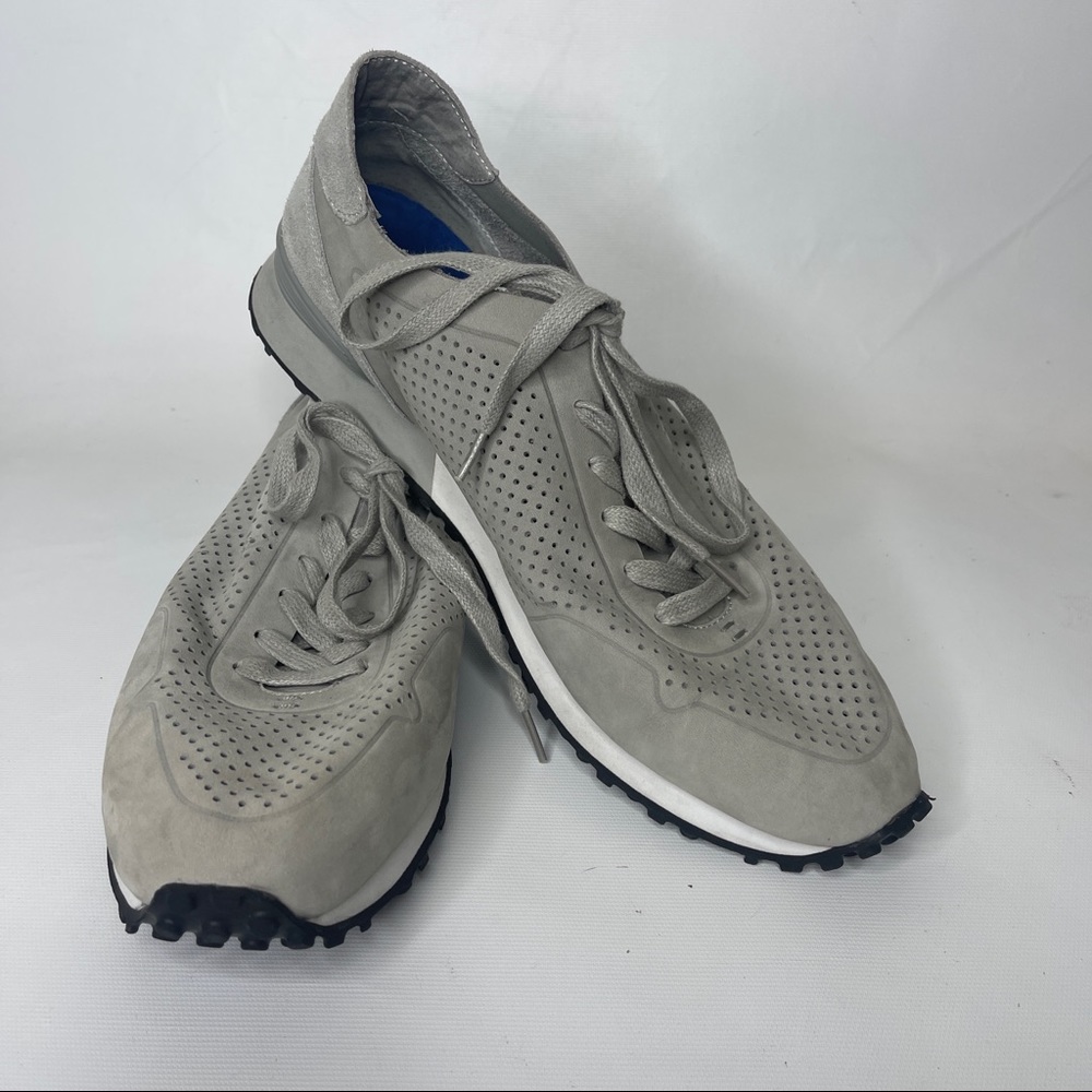 Greats Rosen Men'S 13 Perforated Runners Gray Suede Nubuck Vibram Sneakers Shoes